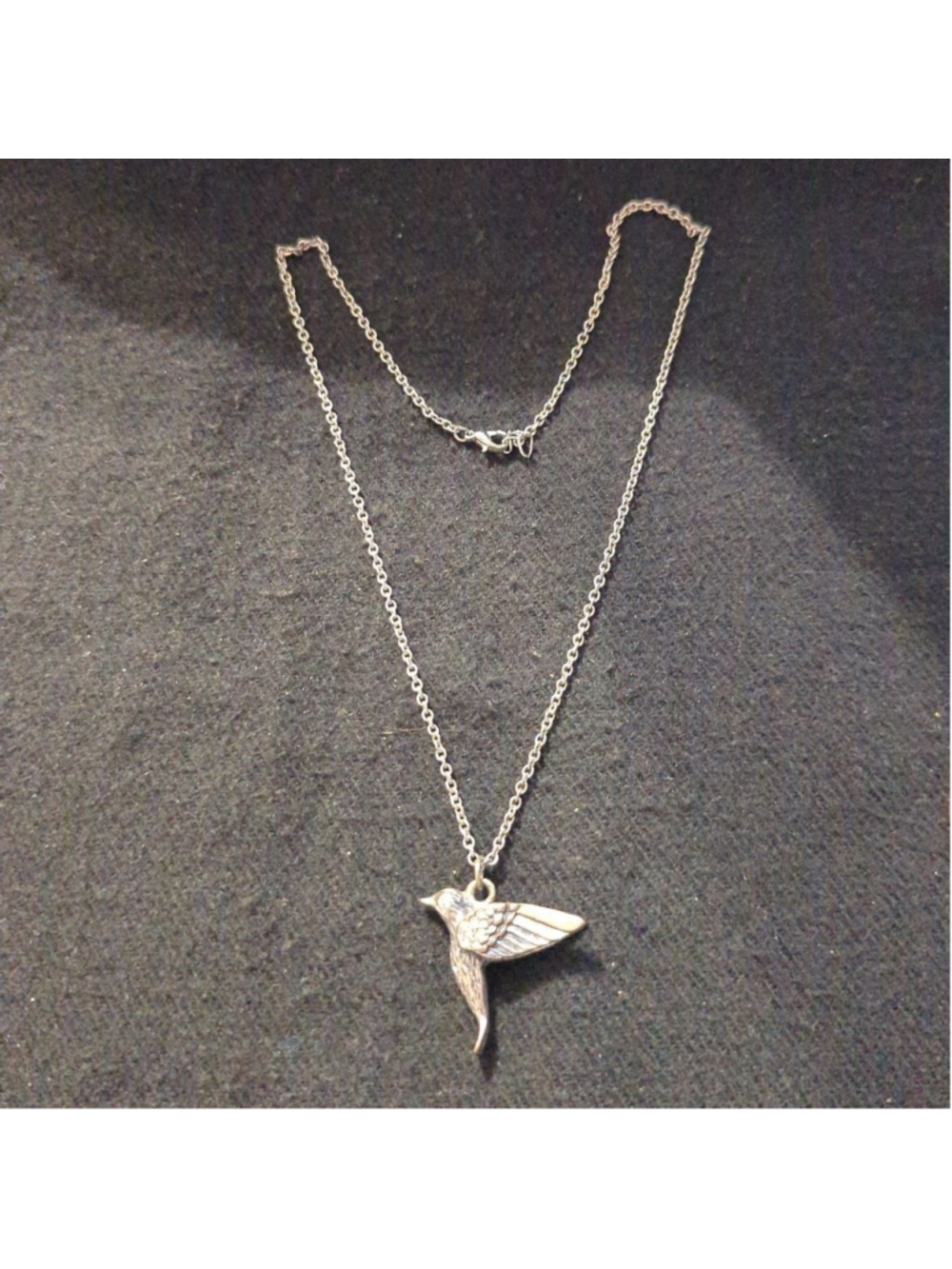 Silver Tone Clear Rhinestone Hummingbird Pendant Statement Necklace - Picture 2 of 5